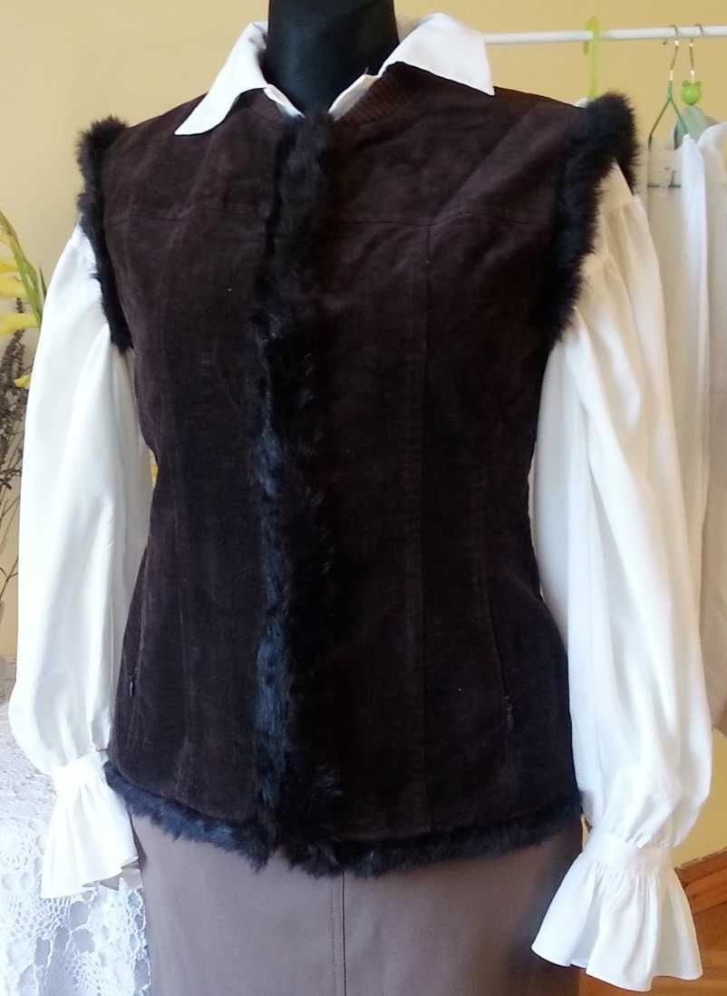 sztruks kamizelka 36/S Olsen grubsza  futerko podszewka #vintage