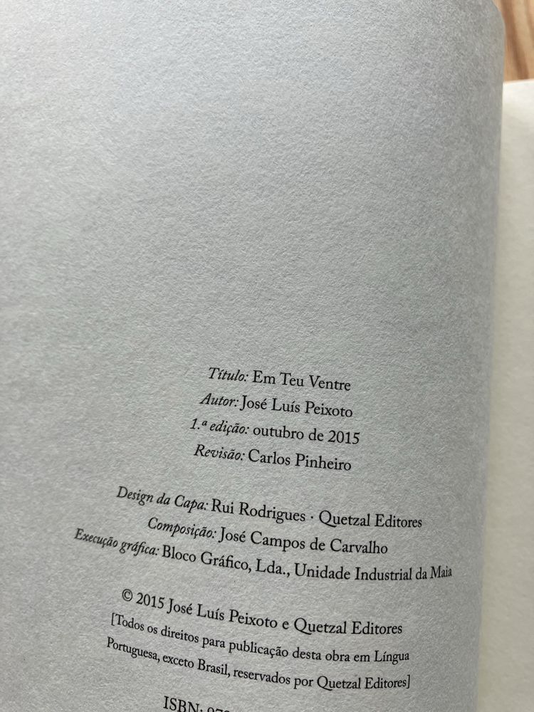 José Luís Peixoto - Em Teu Ventre (1ª Edição 2015)