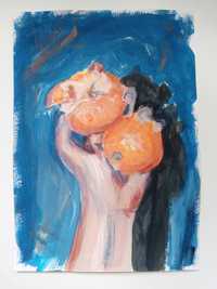 Mały obraz akryl "dłoń z mandarynkami"