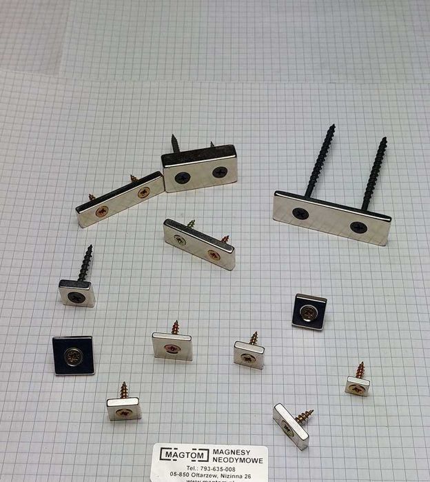 Magnes neodymowy płytkowy 40x20x10 pod wkręt stożek dwa otwory Mocny