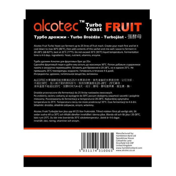 Турбо-дрожжи Alcotec Fruit Turbo, 60 г