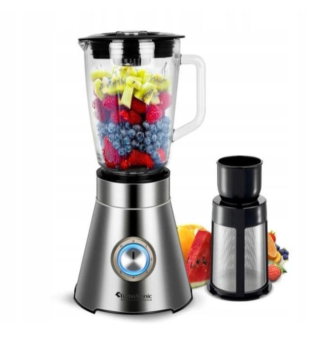 Blender 1500 W ogromna moc srebrny krószy lód że sitkiem do soku