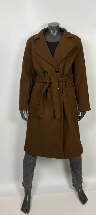 Klasyczny brązowy płaszcz z paskiem trencz damski Made in Italy [866]