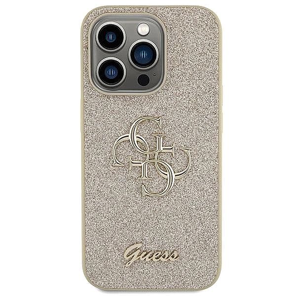 Etui Guess Glitter Script Big 4G na iPhone 15 Pro Max - złote