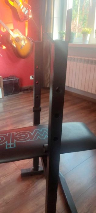 Ławka do ćwiczeń + zestaw obciążeń, gryfów i zacisków