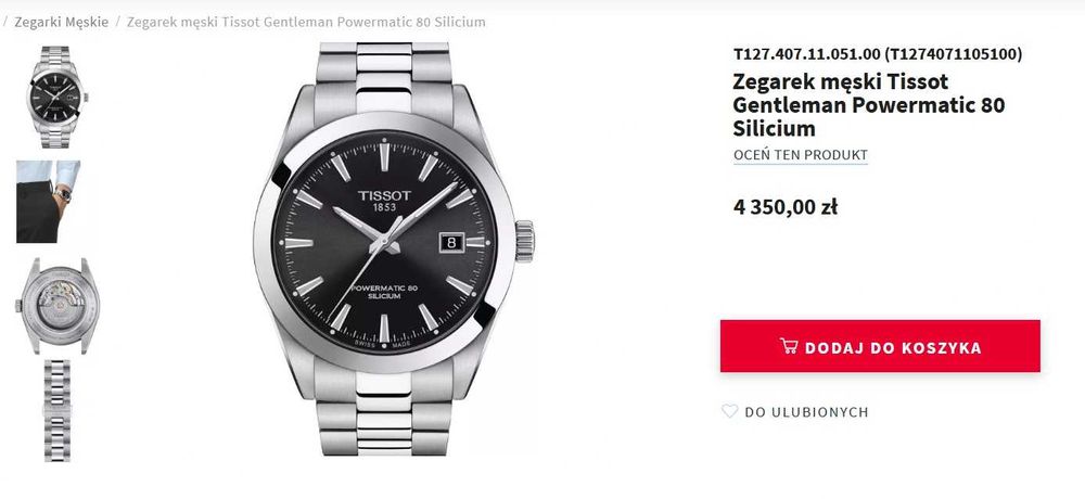Zegarek Tissot Gentleman Powermatic 80 Silicium Automat NOWY Komplet !