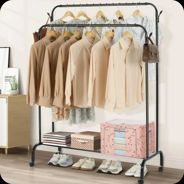 Wieszak Na Odzież Stojący Podwójny Metalowy Szafa Na Ubrania I Buty