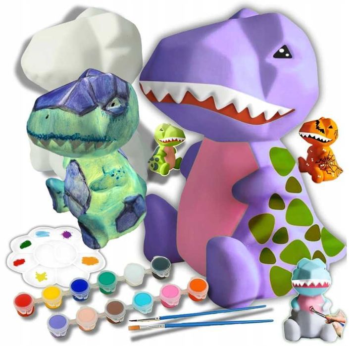 Lampka Nocna DO MALOWANIA Dla Dzieci Zestaw Kreatywny DIY Dinozaur
