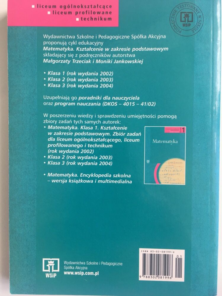 Matematyka - podręcznik klasa 1 liceum/technikum; WSiP