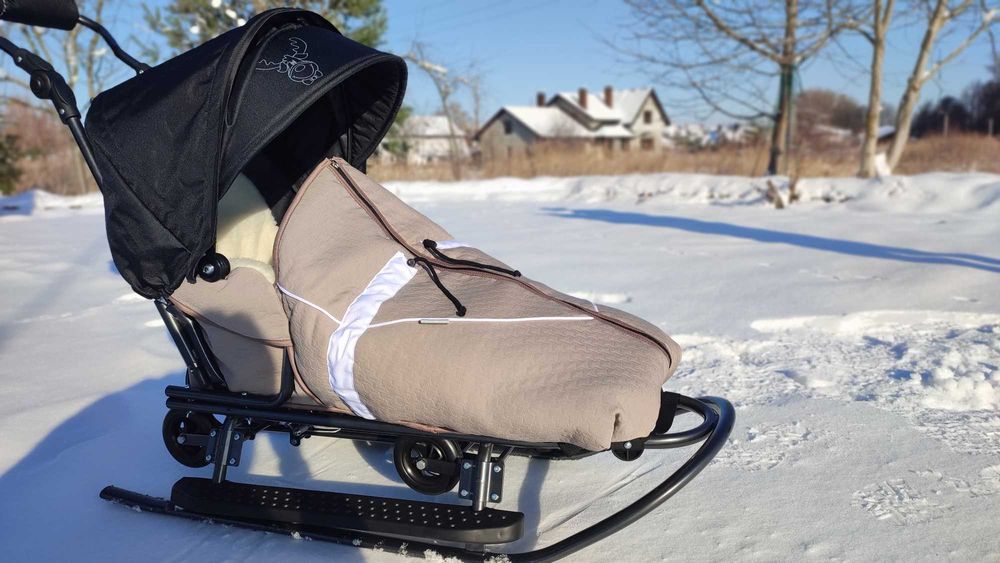 Санки сани Prampol Delux 7в1 с колесами на овчине Польща!