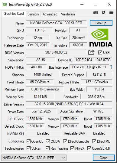 GTX 1660 super asus dual evo 6gb GDDR6