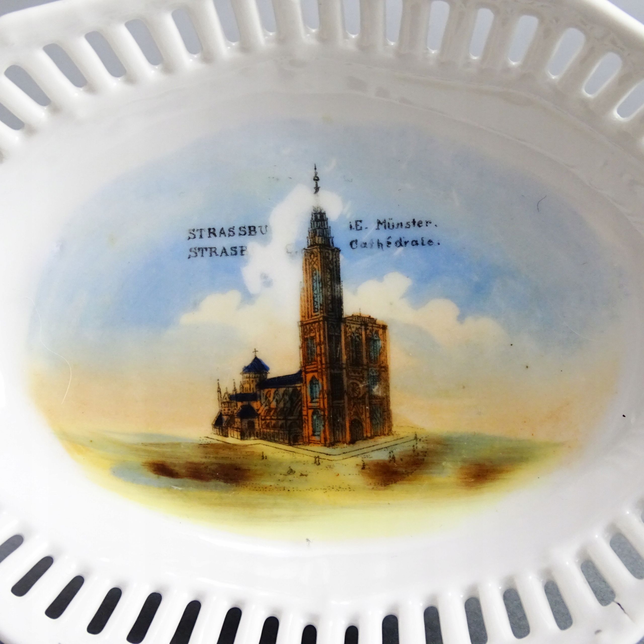 przełom xix/ xx wieku piękna pamiątkowa paterka porcelanowa strasburg