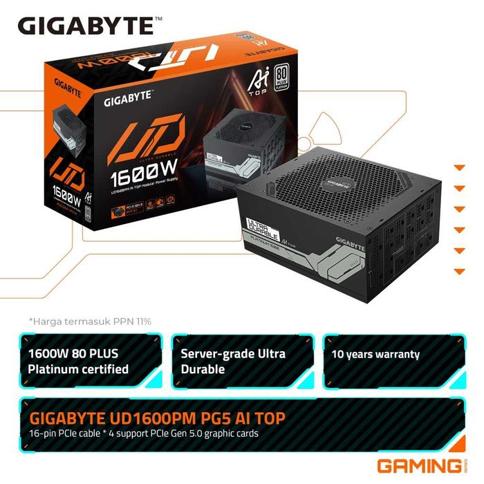 Zasilacz GIGABYTE UD1600PM PG5 AI TOP  ATX 3.1 - 80 Plus 80+ Platinum