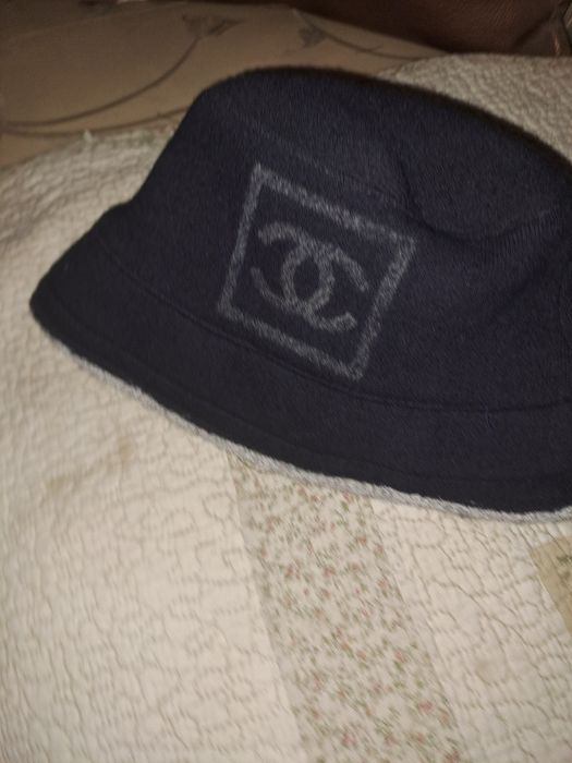 Orginalny Chanel Wełniany Kapelusz/Czapka Ciemnoniebieski,Top look