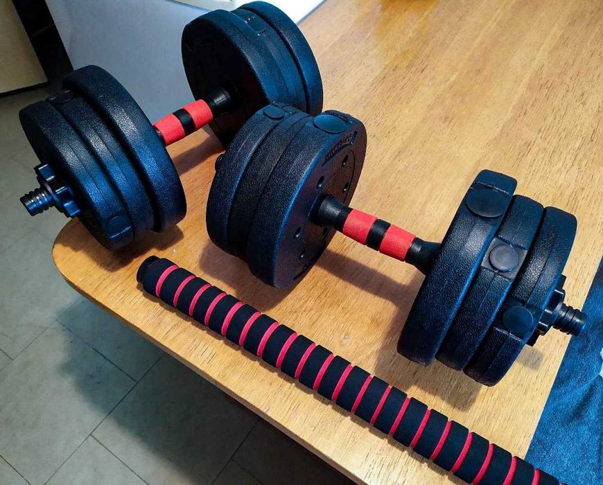 HANTLE REGULOWANE 2x10 kg + sztanga – komplet do domowej siłowni