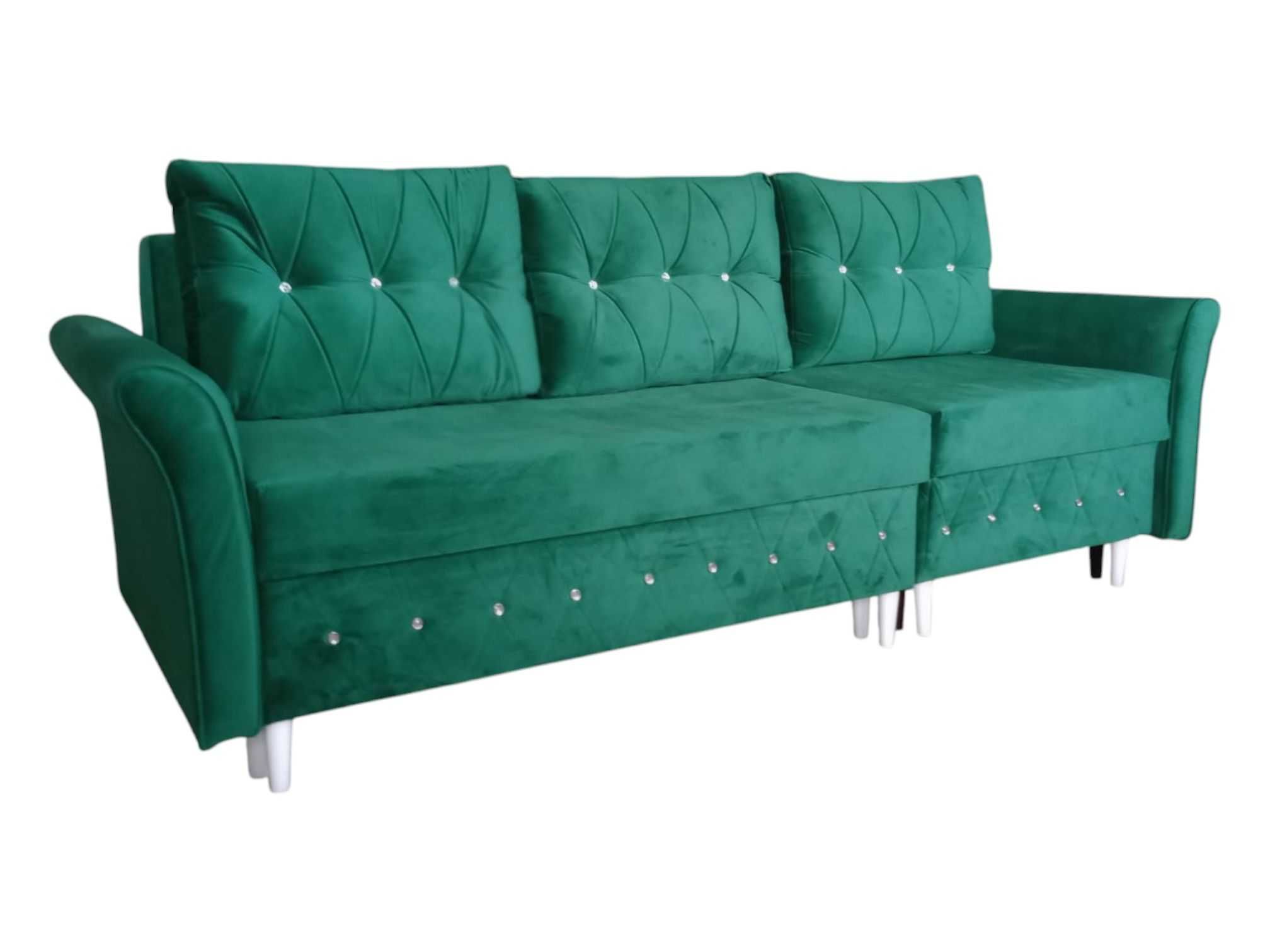 Sofa Glamour Kanapa Narożnik2w1 Kryształ funkcja spania pojemniki
