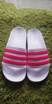 Klapki damskie Adidas rozm 42 26,5cm białe różowe paski na basen nowe