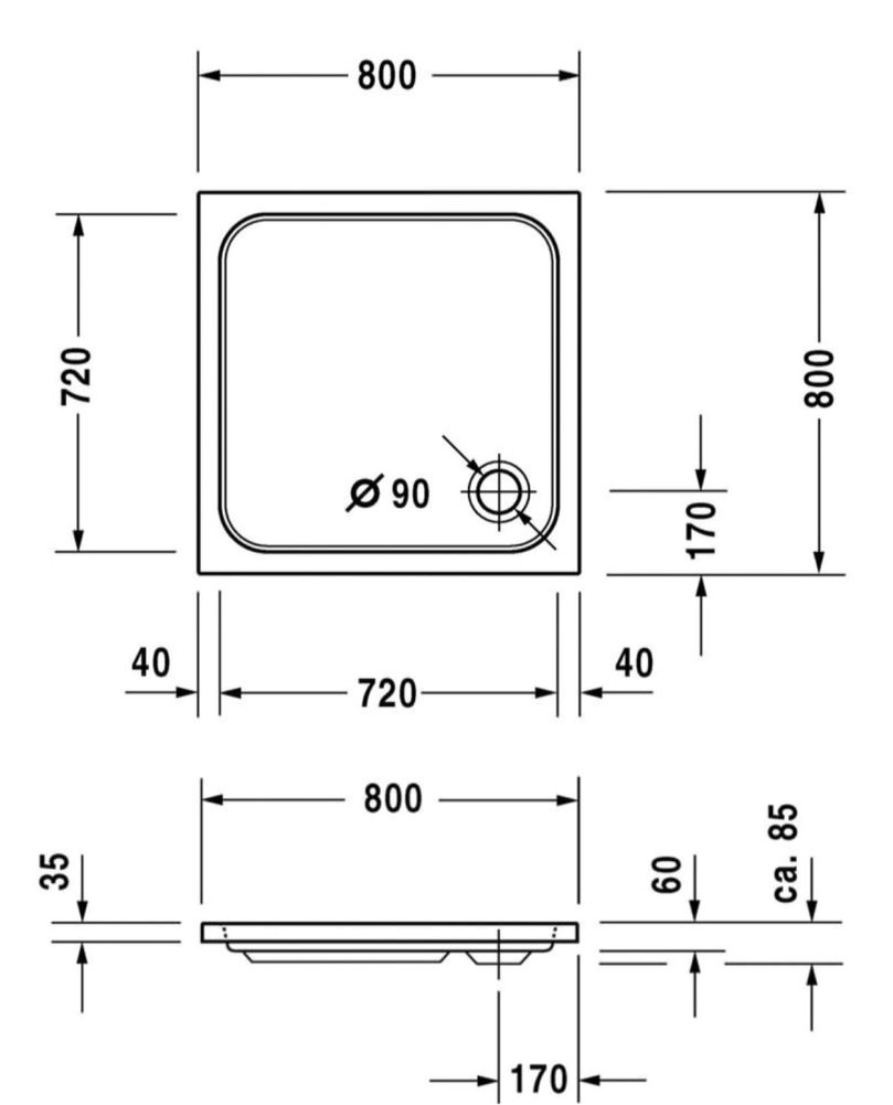 Base duche Duravit D Code 80 x 80cm