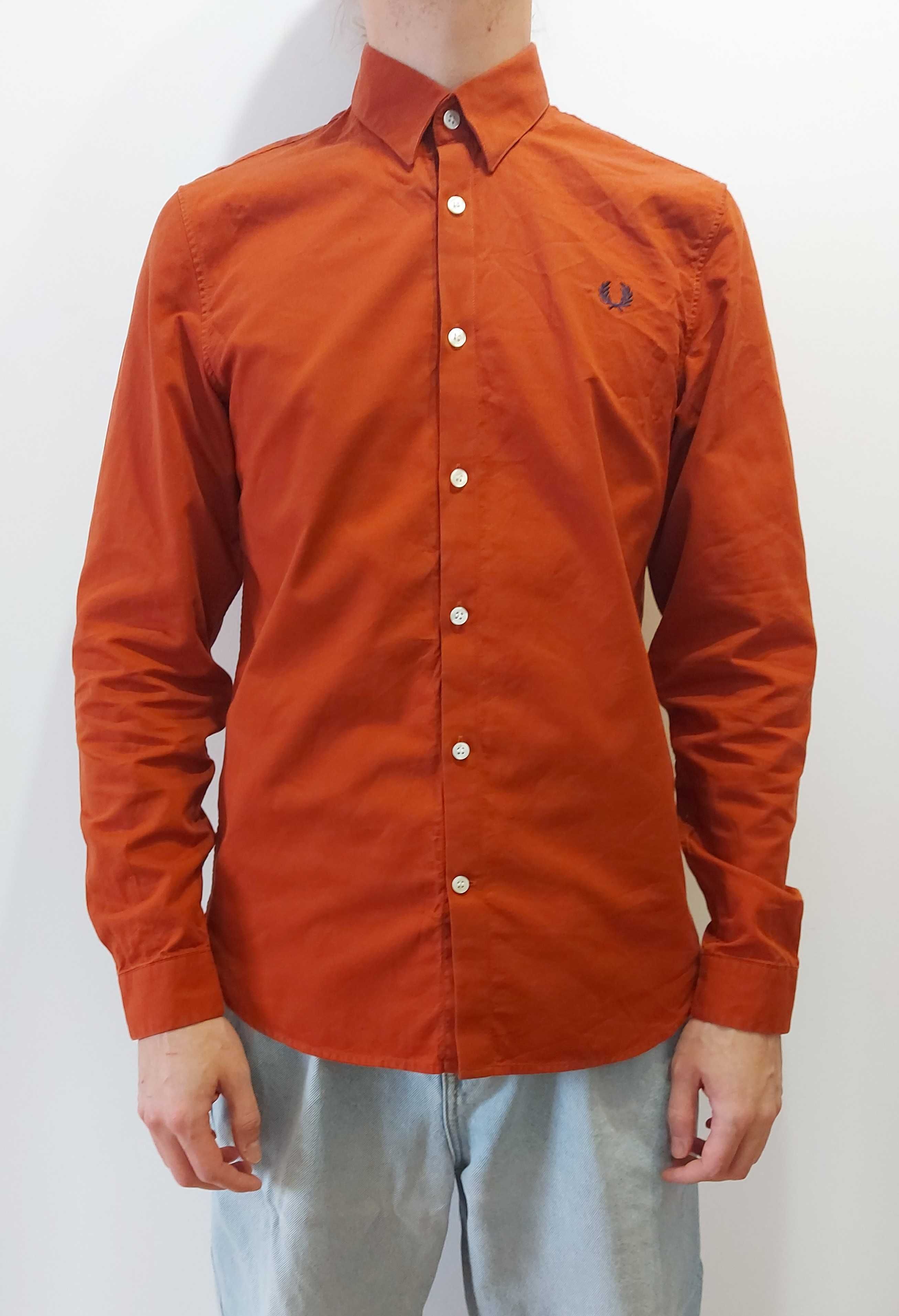 Fred Perry ceglasta męska koszula gładka długi rękaw rozmiar M