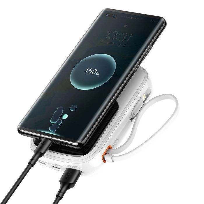 Baseus powerbank 10000mAh 22,5W QC/PD/SCP/FCP z kablem USB-C biały