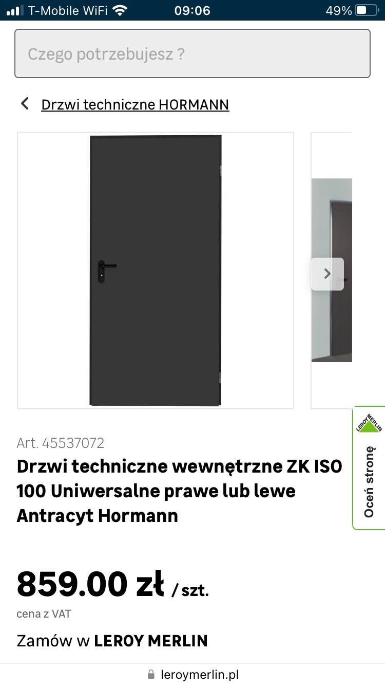 Drzwi techniczne ZK ISO 100 Uniwersalne Antracyt - używane z demontażu