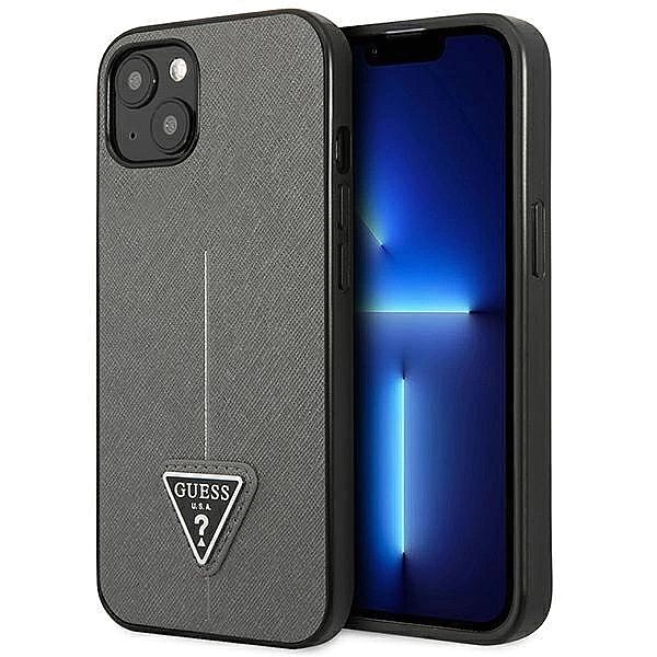 Etui Guess Saffiano Triangle Logo na iPhone 13 mini - srebrne