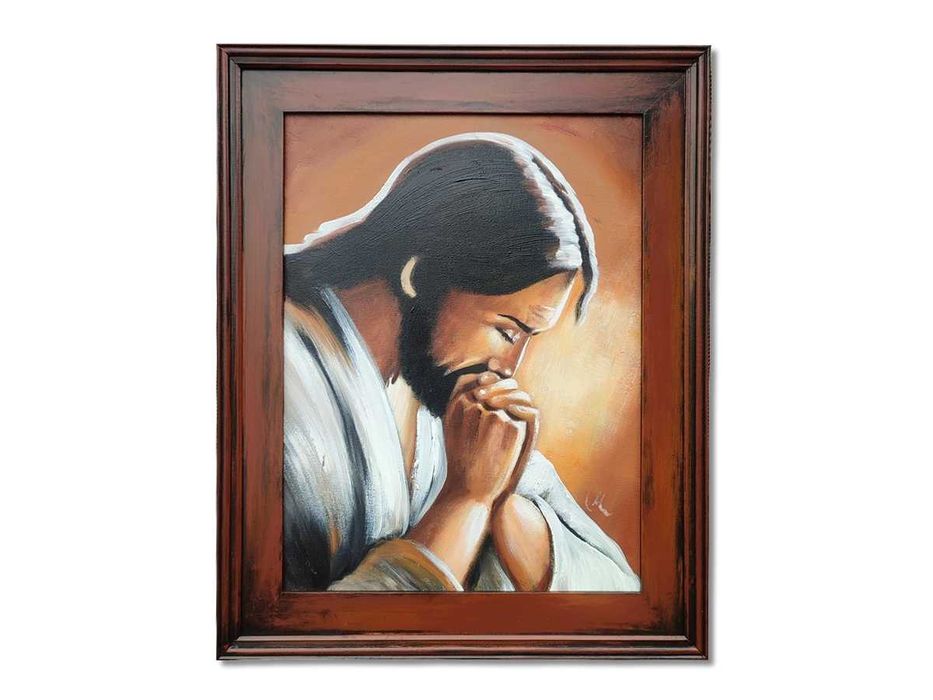 obraz malowany JEZUS W MODLITWIE religijny na prezent Wrocław rama