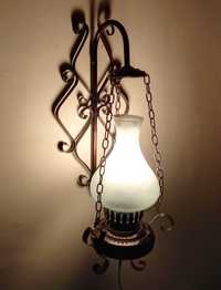 Lampa ścienna kinkiet jak naftowa loft PRL łańcuchy szkło metal