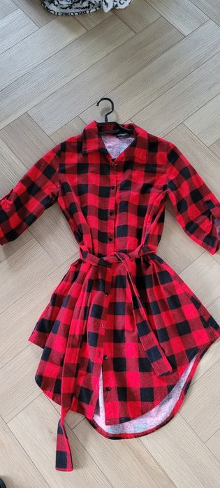 Piękna sukienka Asymetryczna koszula flanelowa kratka Pakuten nowa