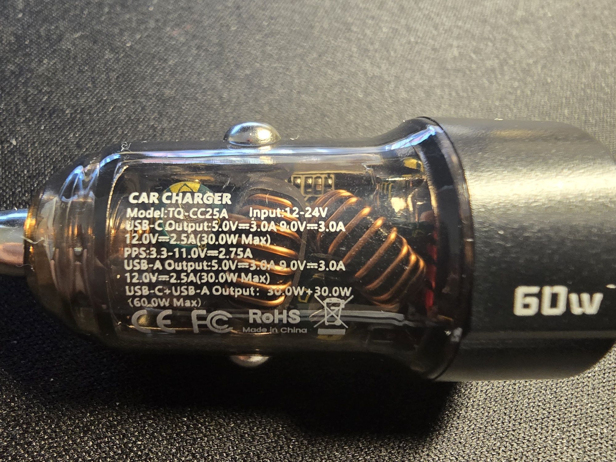 Ładowarka samochodowa 60W, Toccki, TQ-CC25A