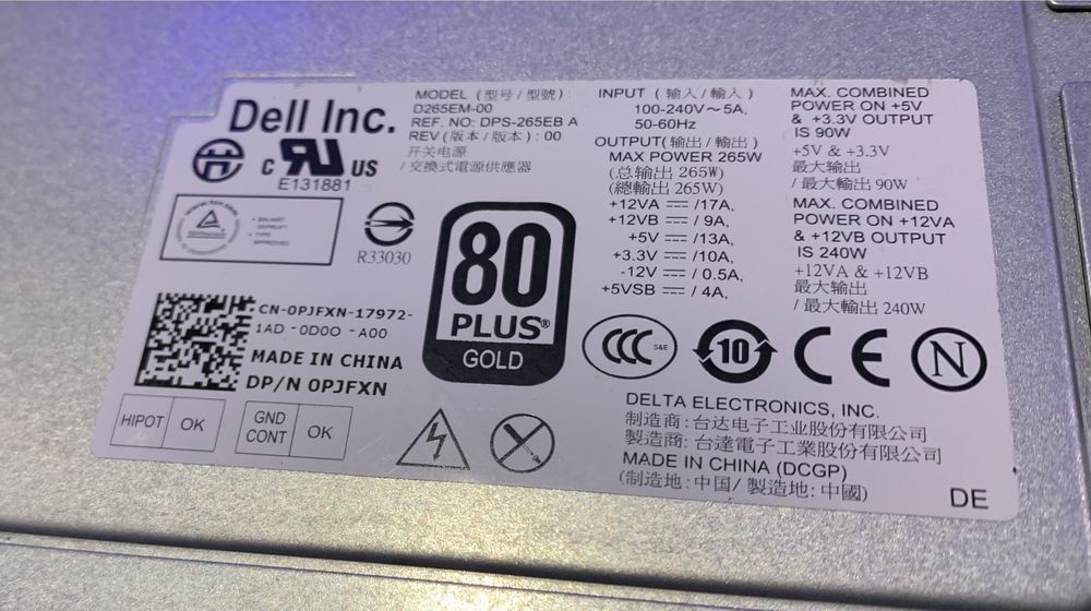 Zasilacz ATX Dell optiplex 790, optiplex 7010, optiplex 9020 i inne
