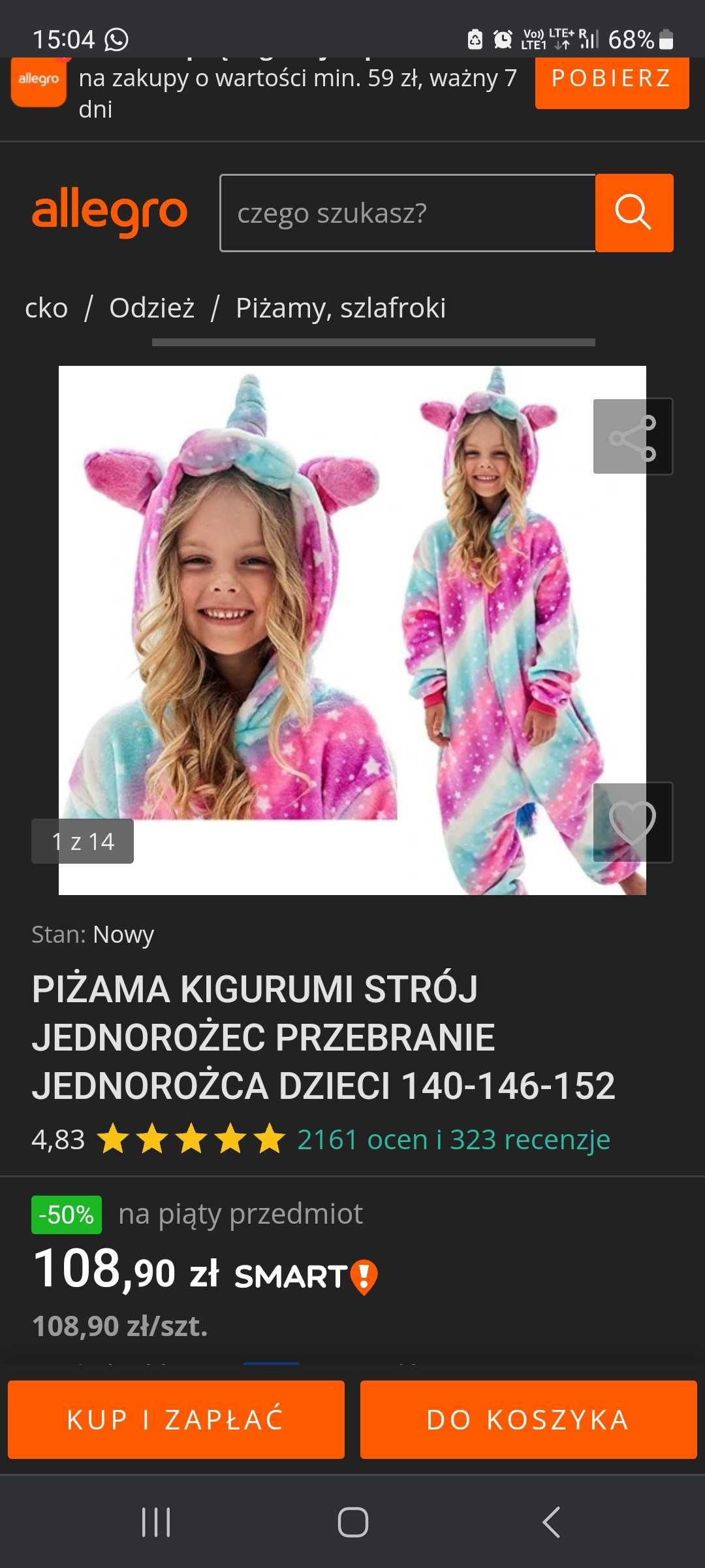 Pizama unicorn kombinezon przebranie
