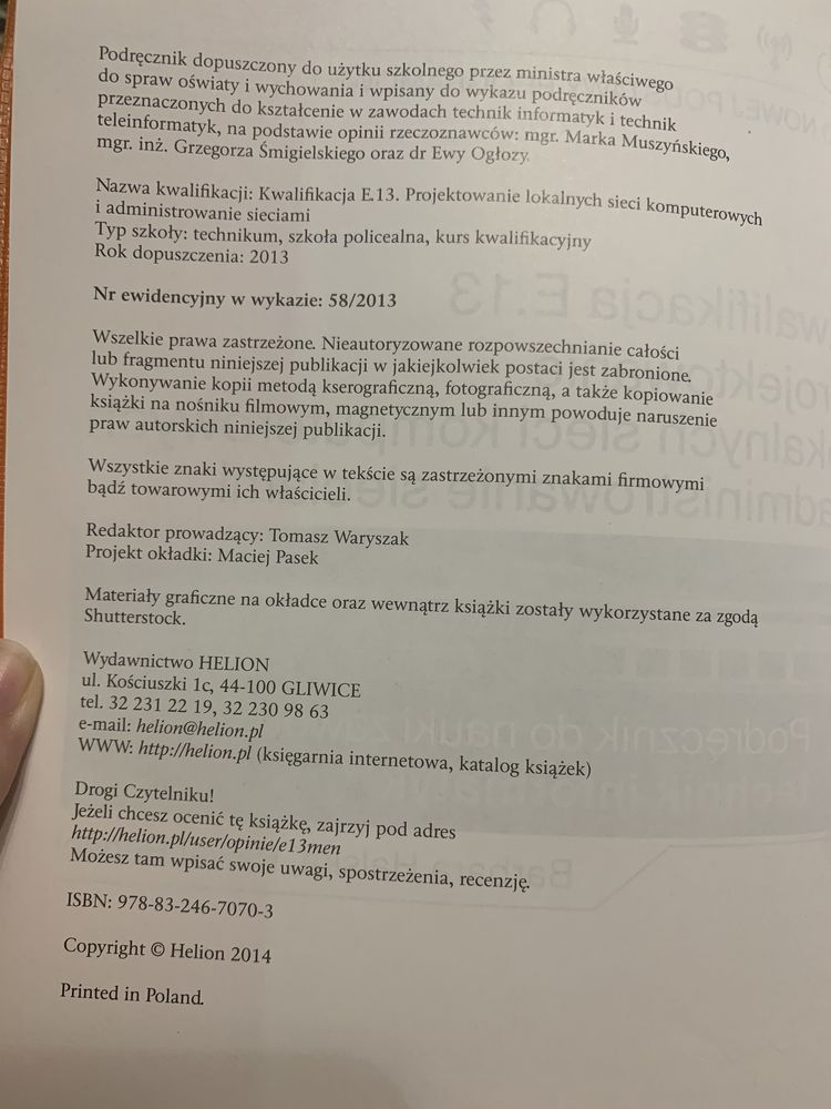Podręcznik do nauki zawodu Technik Informatyk. Kwalifikacja E.13.