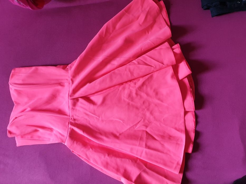 Neonowa różowa sukienka bombka bez ramion r. XS S śliczna