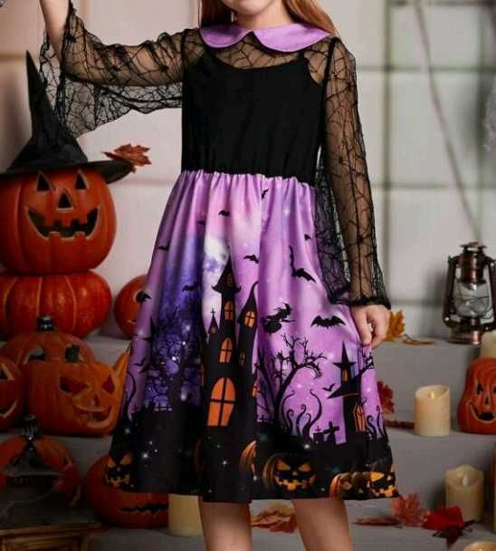 Sukienka Halloween 134 140 bal 122 128 kołnierzyk 146 152 NOWA