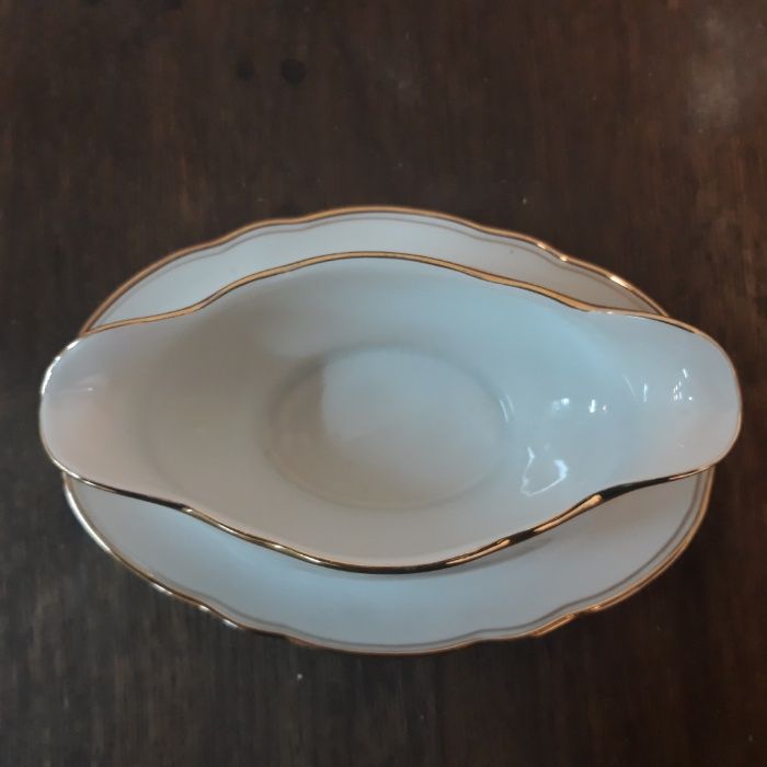 Sosjerka porcelanowa Langenthal Swiss biała złocenia