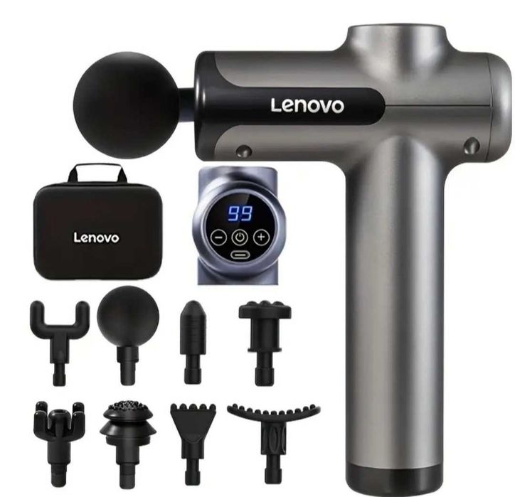 Перкусійний масажер для тіла та м'язів Lenovo + 8 насадок + кейс