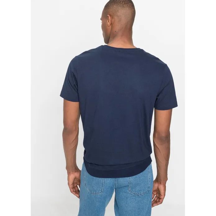 Bonprix granatowy T-shirt krótki rękaw męski biały nadruk 68-70