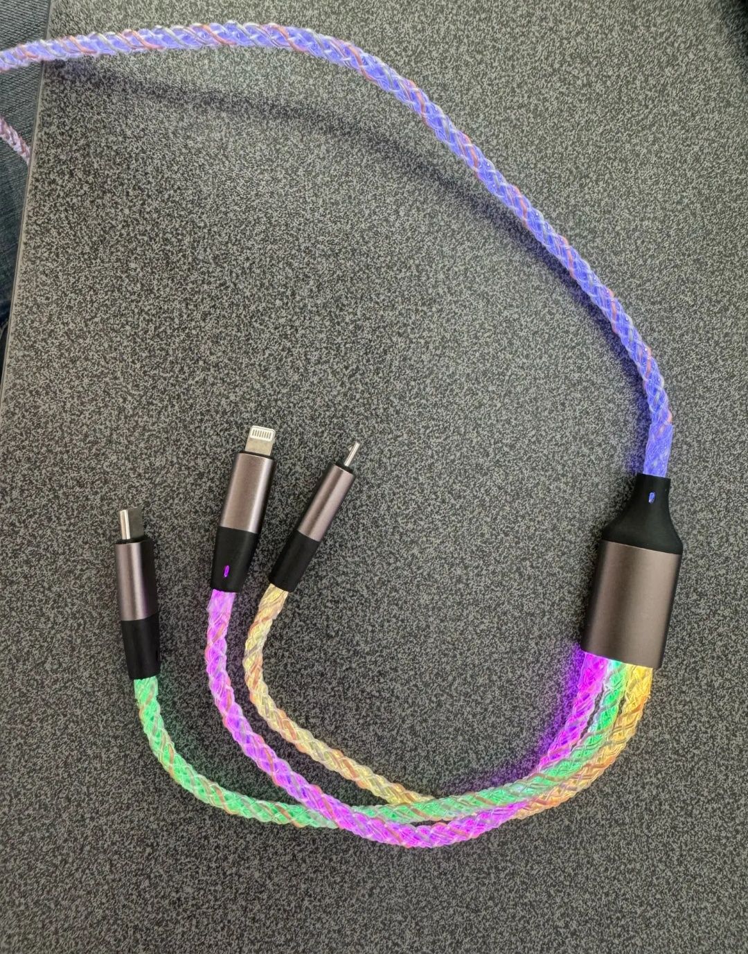 Kable przewód ładowania transmisji danych 3 w 1 RGB, szybkie ładowanie