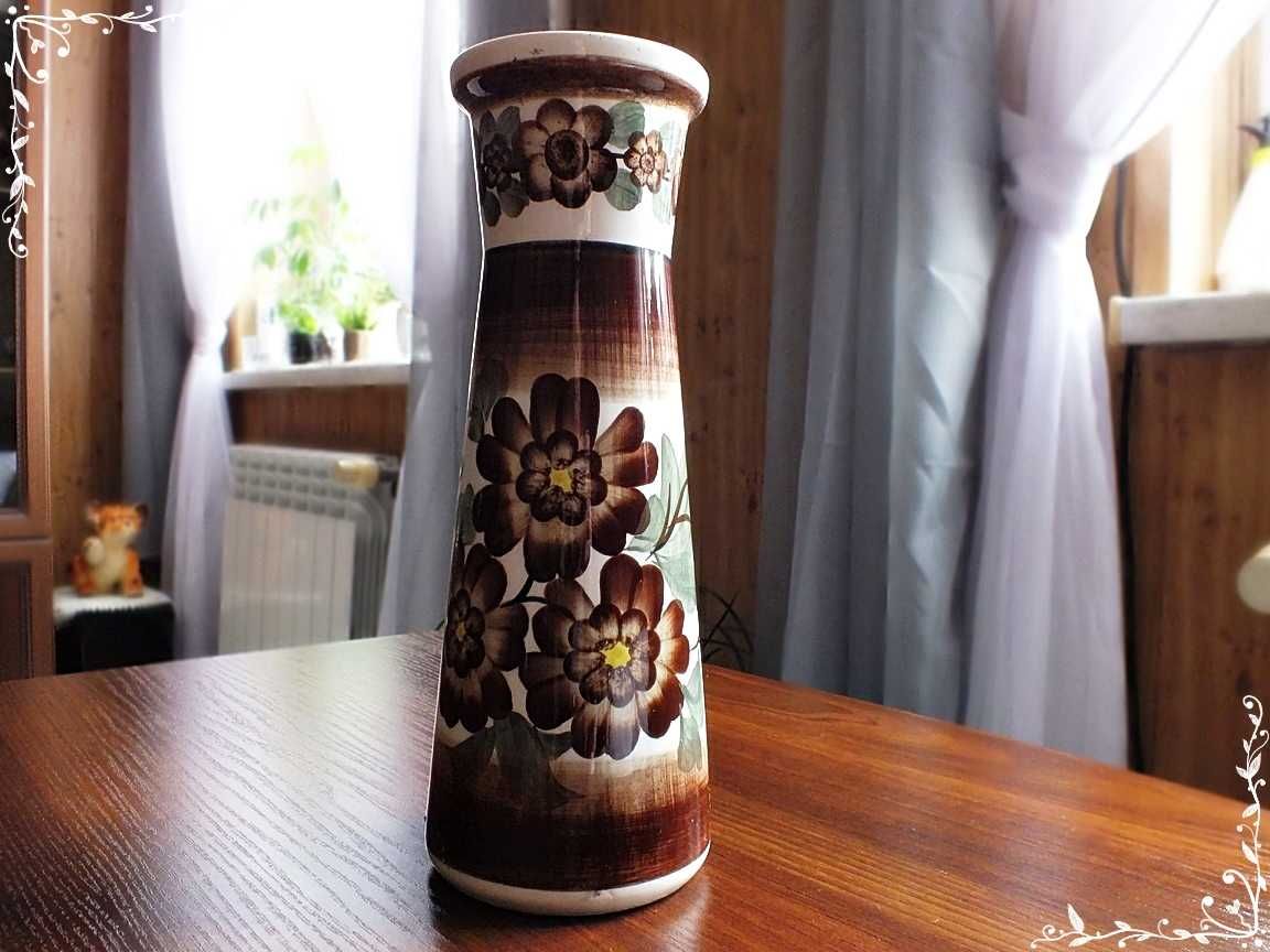 Ręcznie malowany fajansowy wazon Koło, lata 60-70 Piękny!