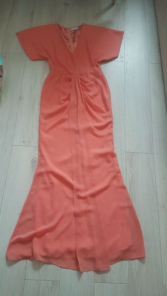 Łososiowa sukienka r. 38 M  długa maxi wieczorowa elegancka balowa