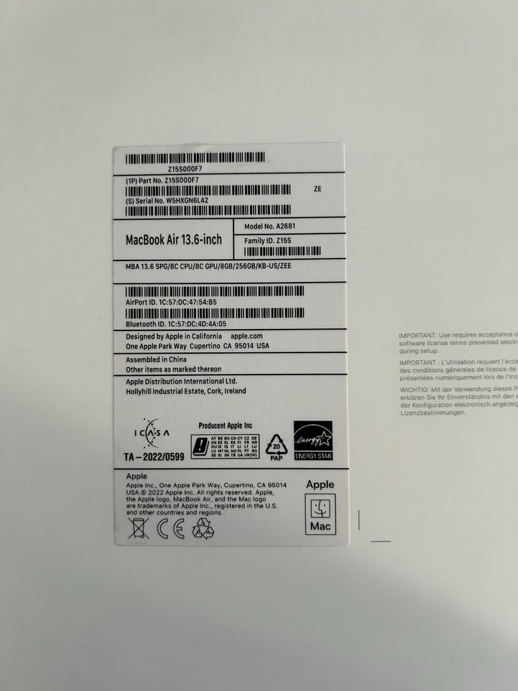 Apple MacBook Air 13.6" Retina M2