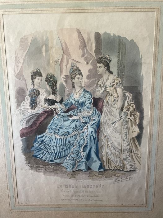 Ilustração uma gravura de moda da revista francesa La Mode Illustrée