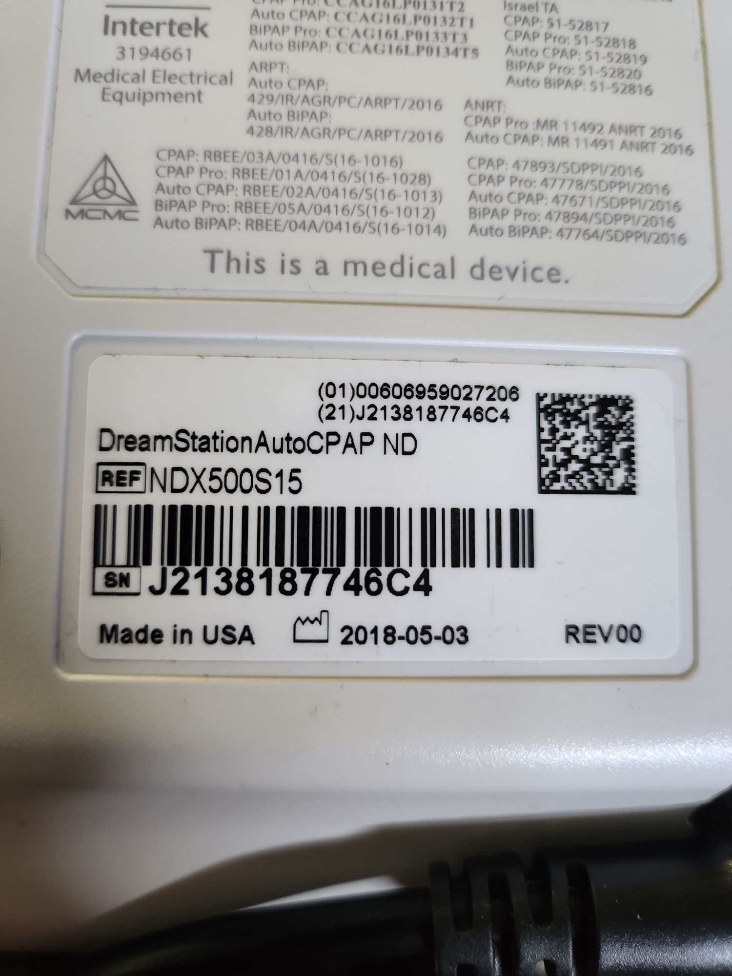 PHILIPS RESPIRONICS DreamStation AutoCPAP ND ndx500s15 respirator
REF