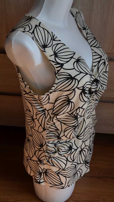 Bluzka bez rękawów beżowa we wzory kwiaty ciążowa mama 42 44