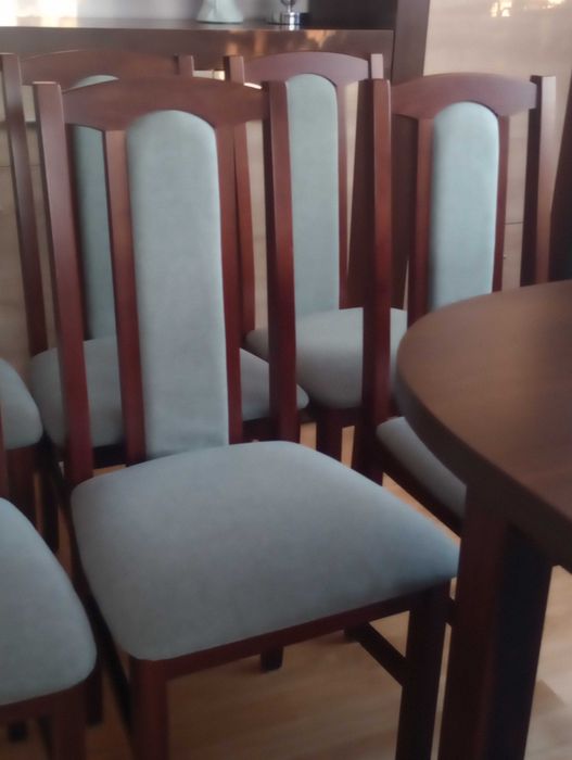 Krzesła ciemny orzech brąz siedziska oparcie szare nówka na prezent
