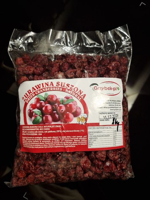 Żurawina suszona całe owoce, bez cukru, bez konserwantów z USA 1 kg