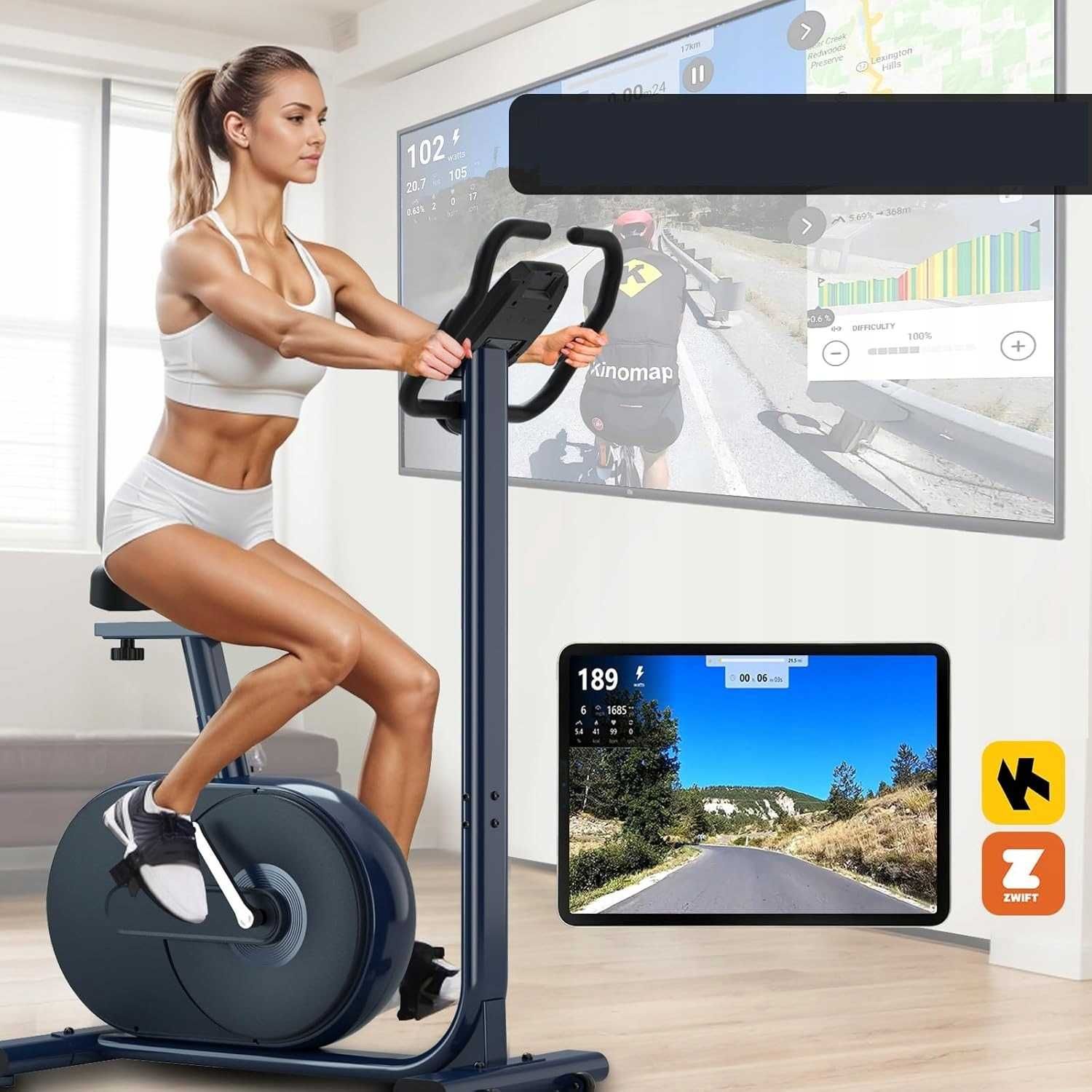 Ergometr cichy rower treningowy 24 duży monitor waga użytkownika 150kg