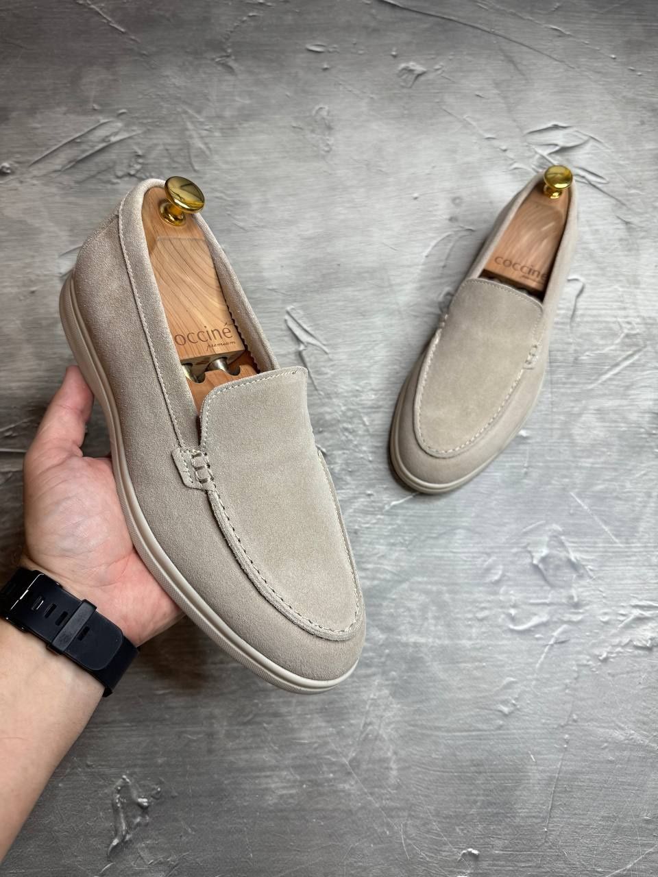Лоферы Замшевые мужские бежевые базовые LORO PIANA! Натуральная ЗАМША!