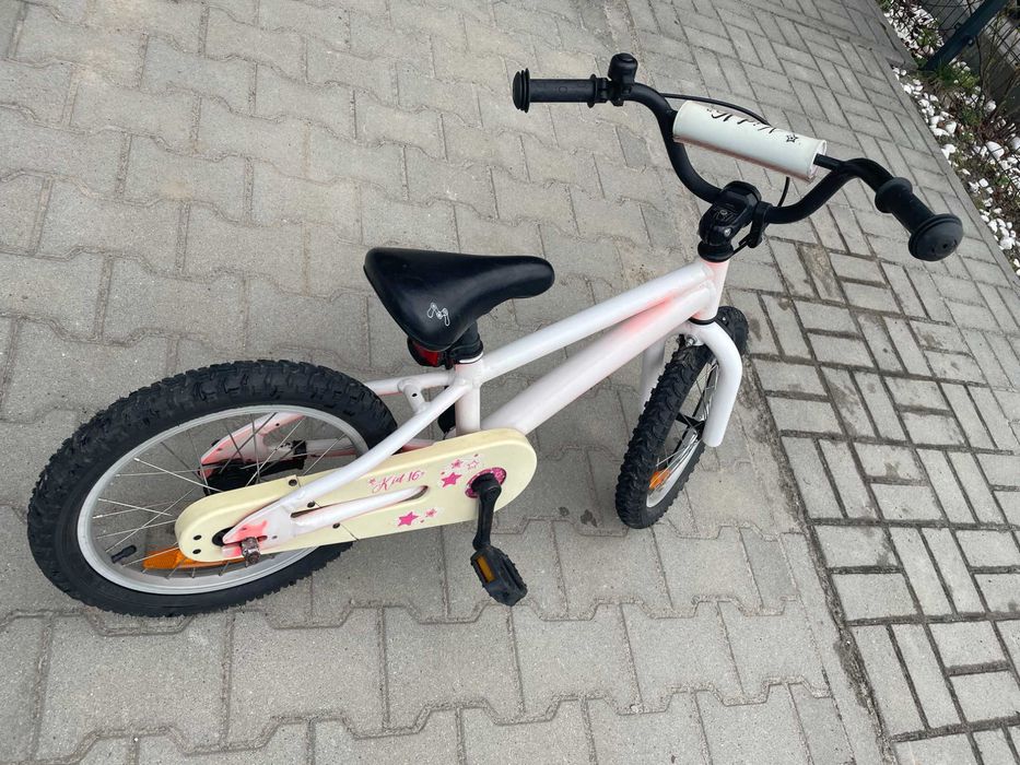 Różowo-biały rower 16'' + kółka wspomagające + nóżka, M-Bike Kid 16''
